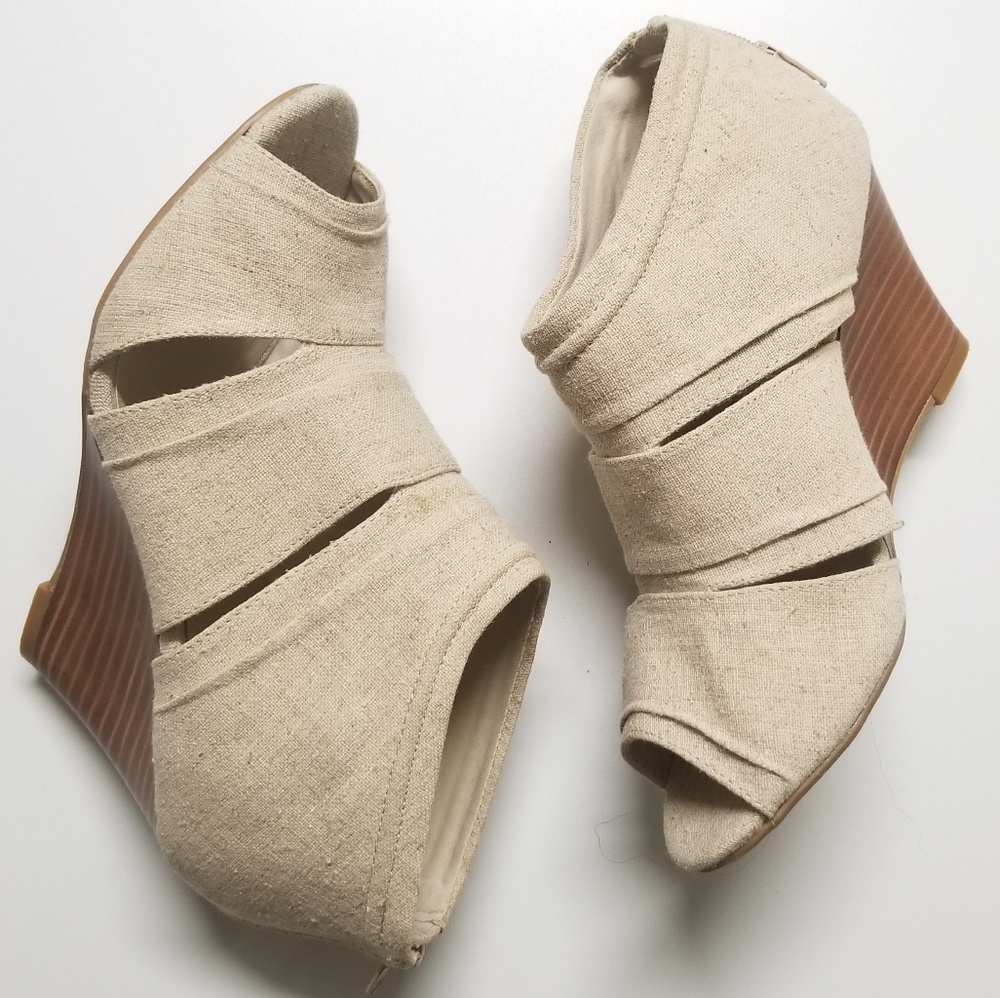CALL IT SPRING Canvas Leather Wedge Open Toe